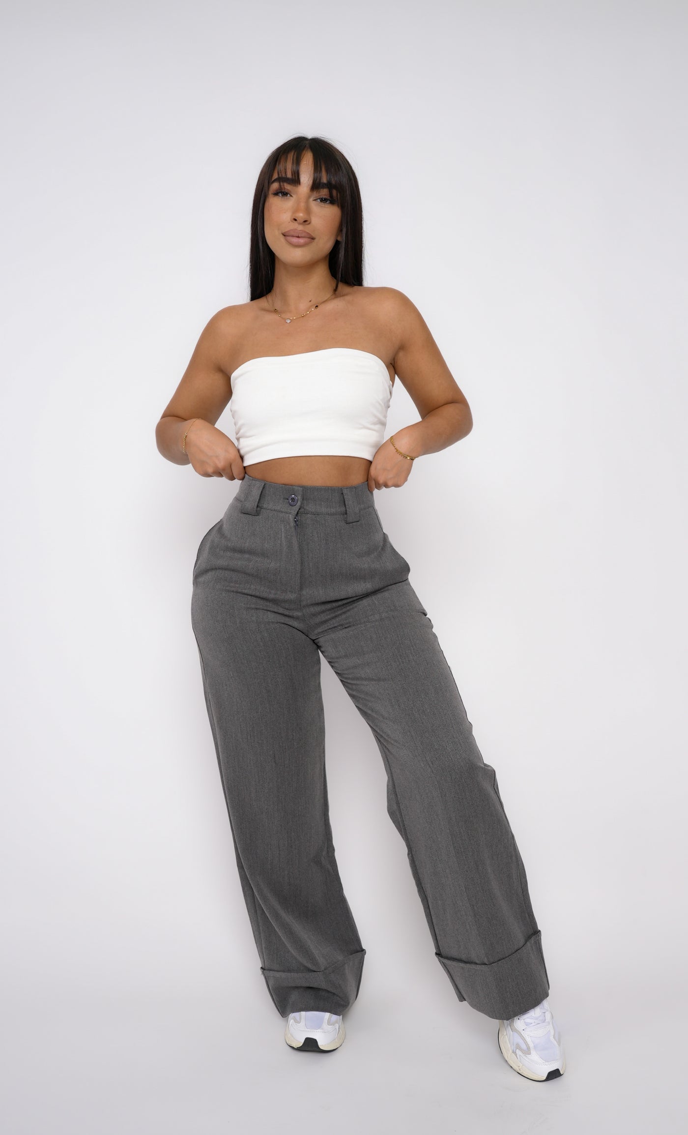 PANTALON FLUIDE GRIS A PINCES