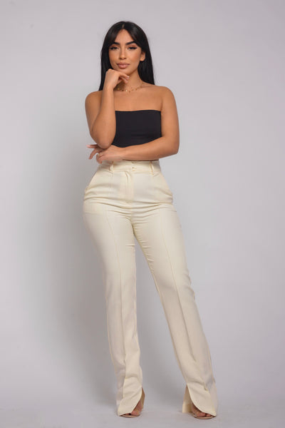 PANTALON CREME DROIT AVEC FENTES