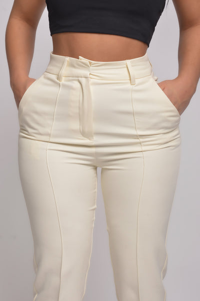 PANTALON CREME DROIT AVEC FENTES